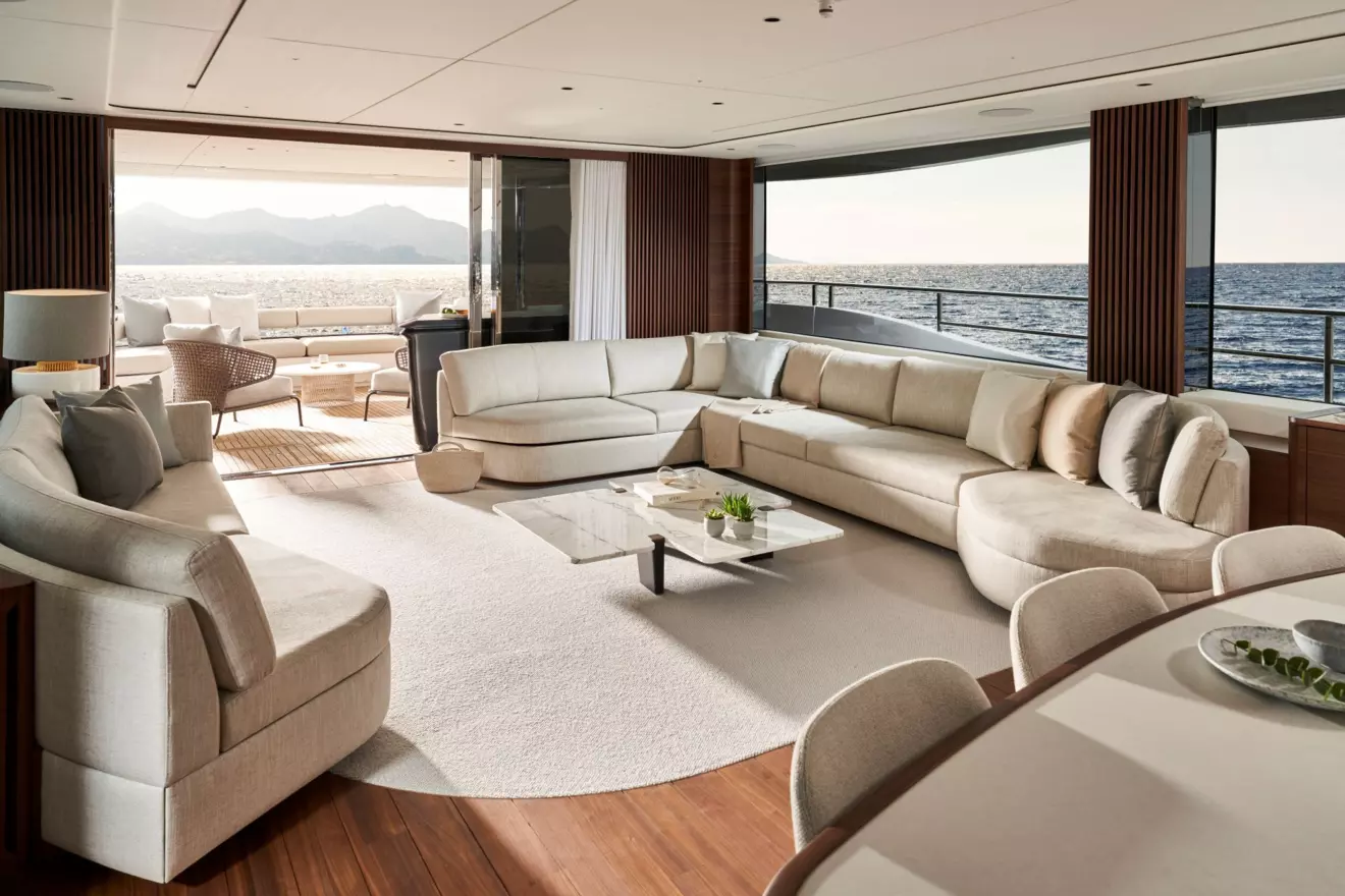 Spacious main deck salon on the Princess Y95