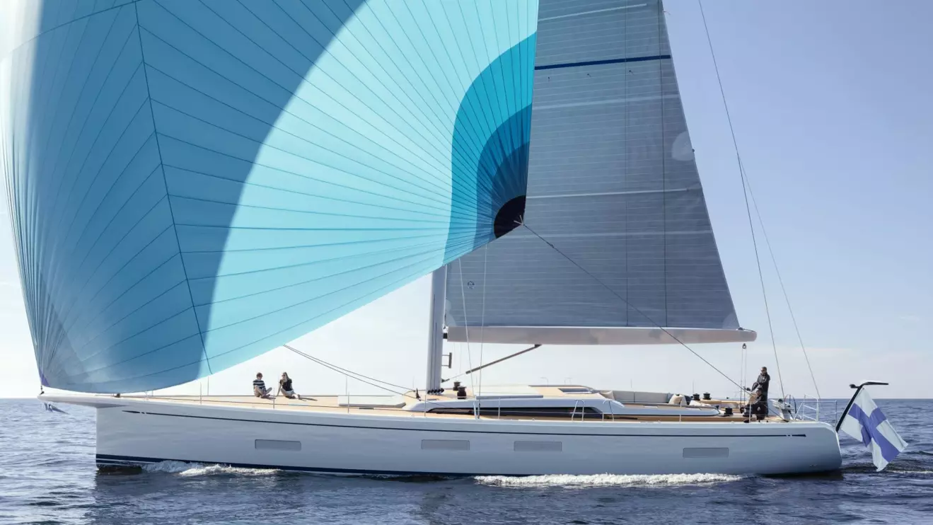 Swan 73 side view sailing