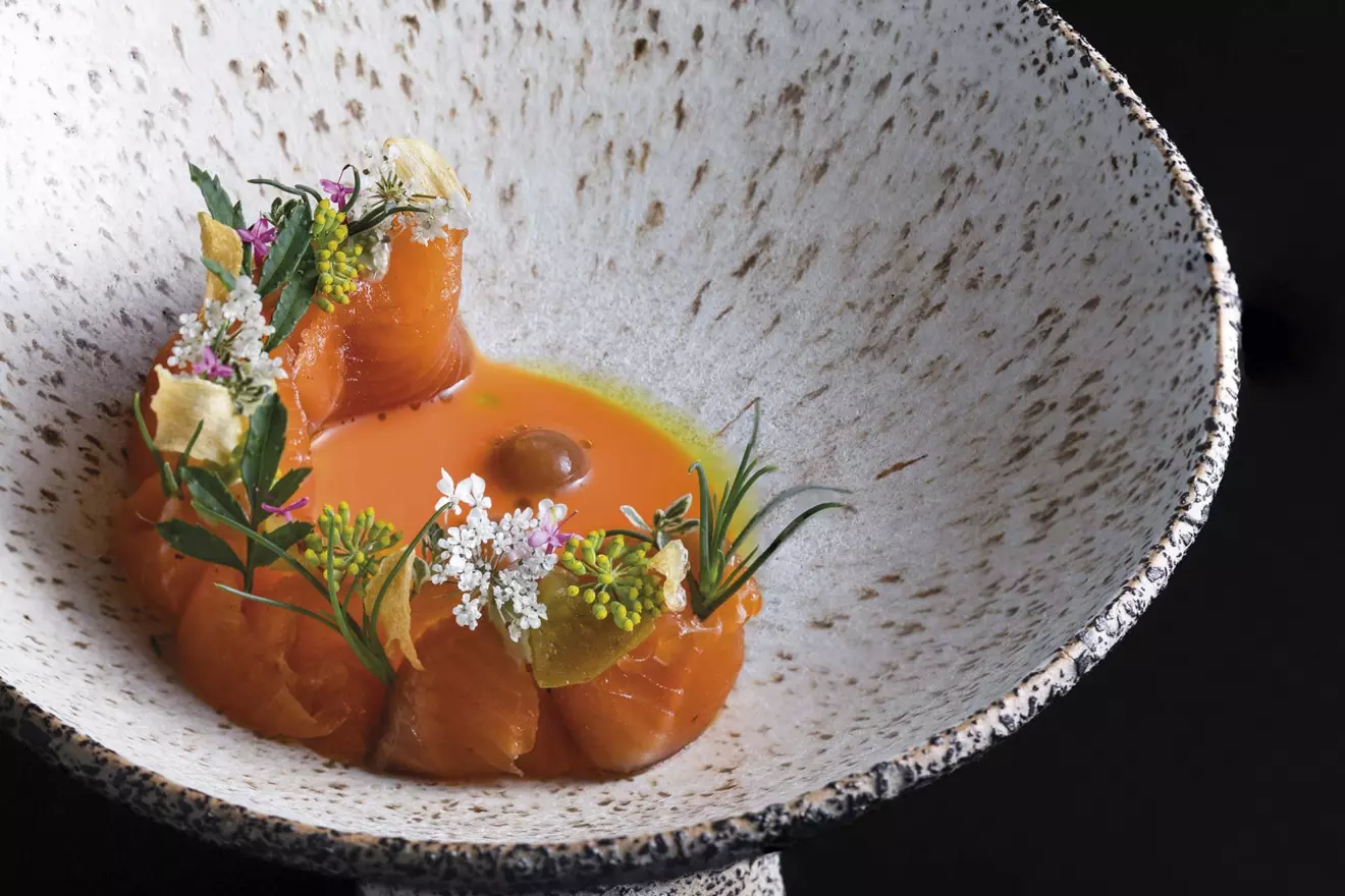 Restaurant Nebo aged gacka trout with peach accents