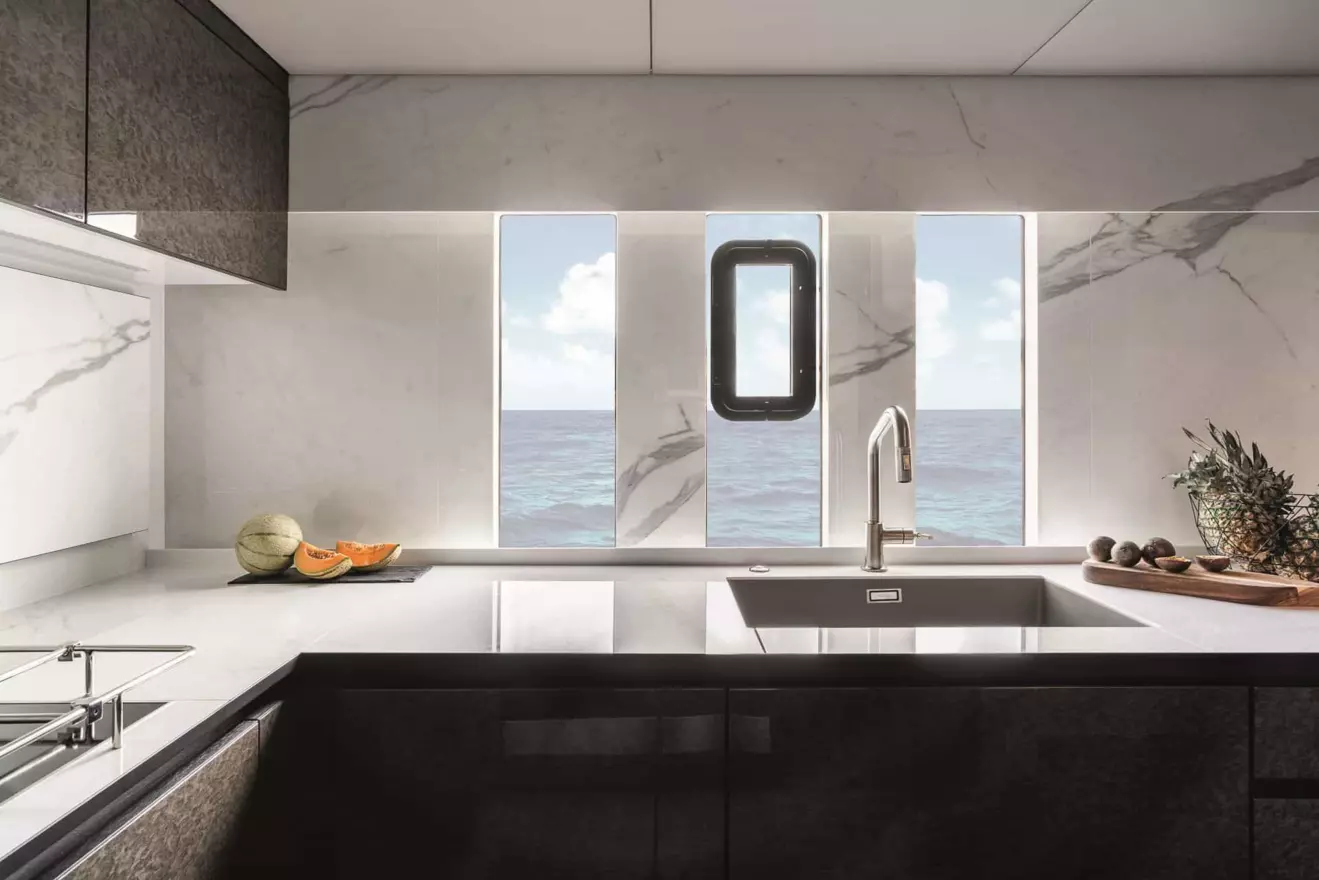 This is a photography of catamaran kitchen