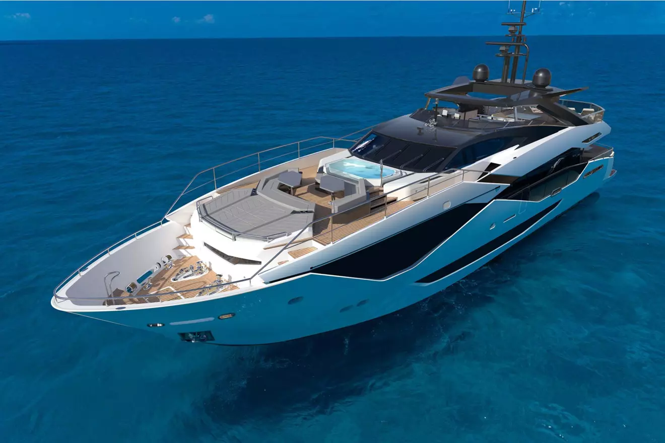 sunseeker 120 yacht front view at pool