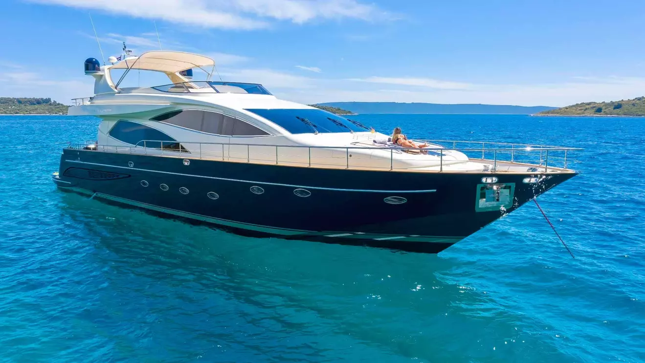 Luxury yacht Riva 85 ‘888’ on anchor