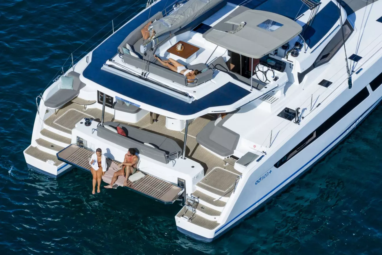 Fountaine Pajot FP48 - aft cockpit drone view.JPG