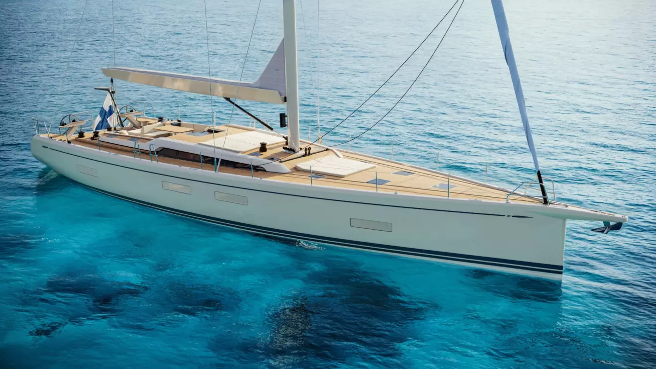 Swan 73 aerial side view