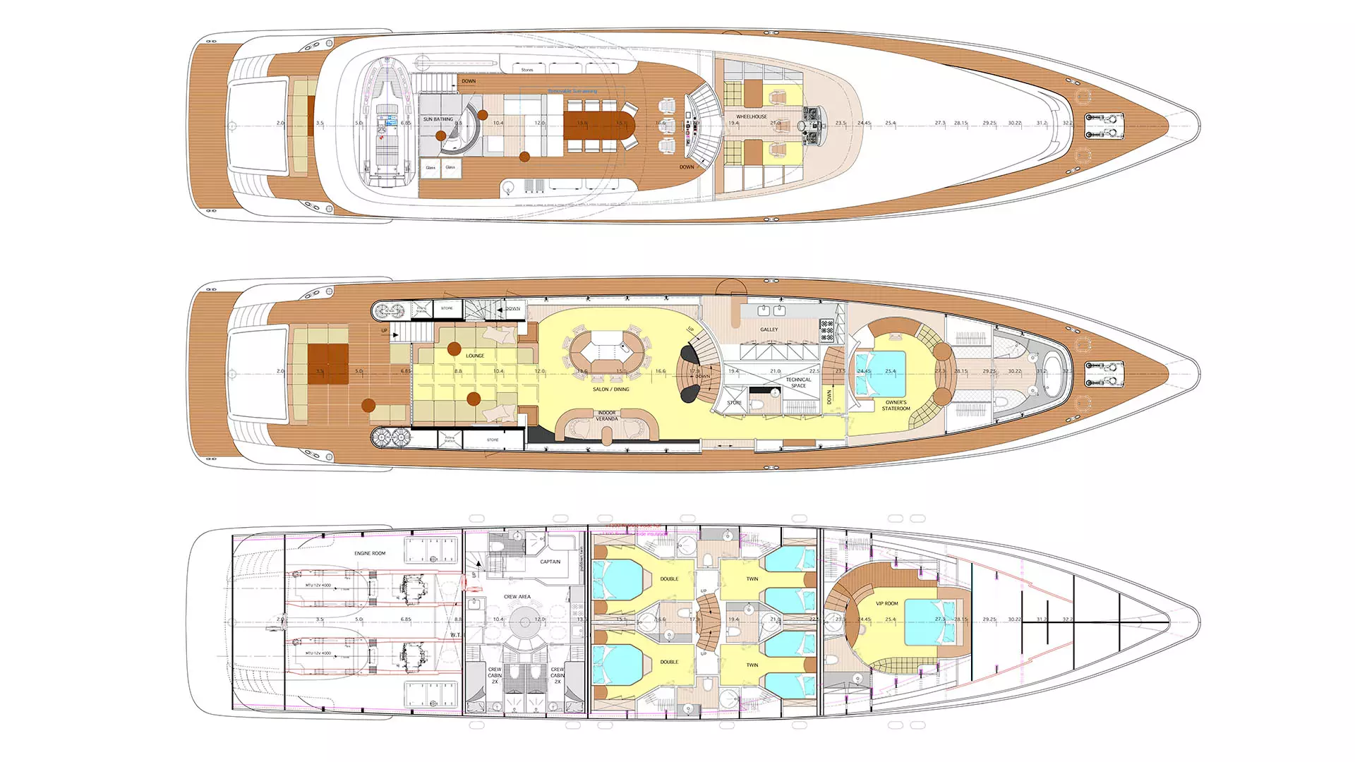 Interior layout of One Blue luxury yacht