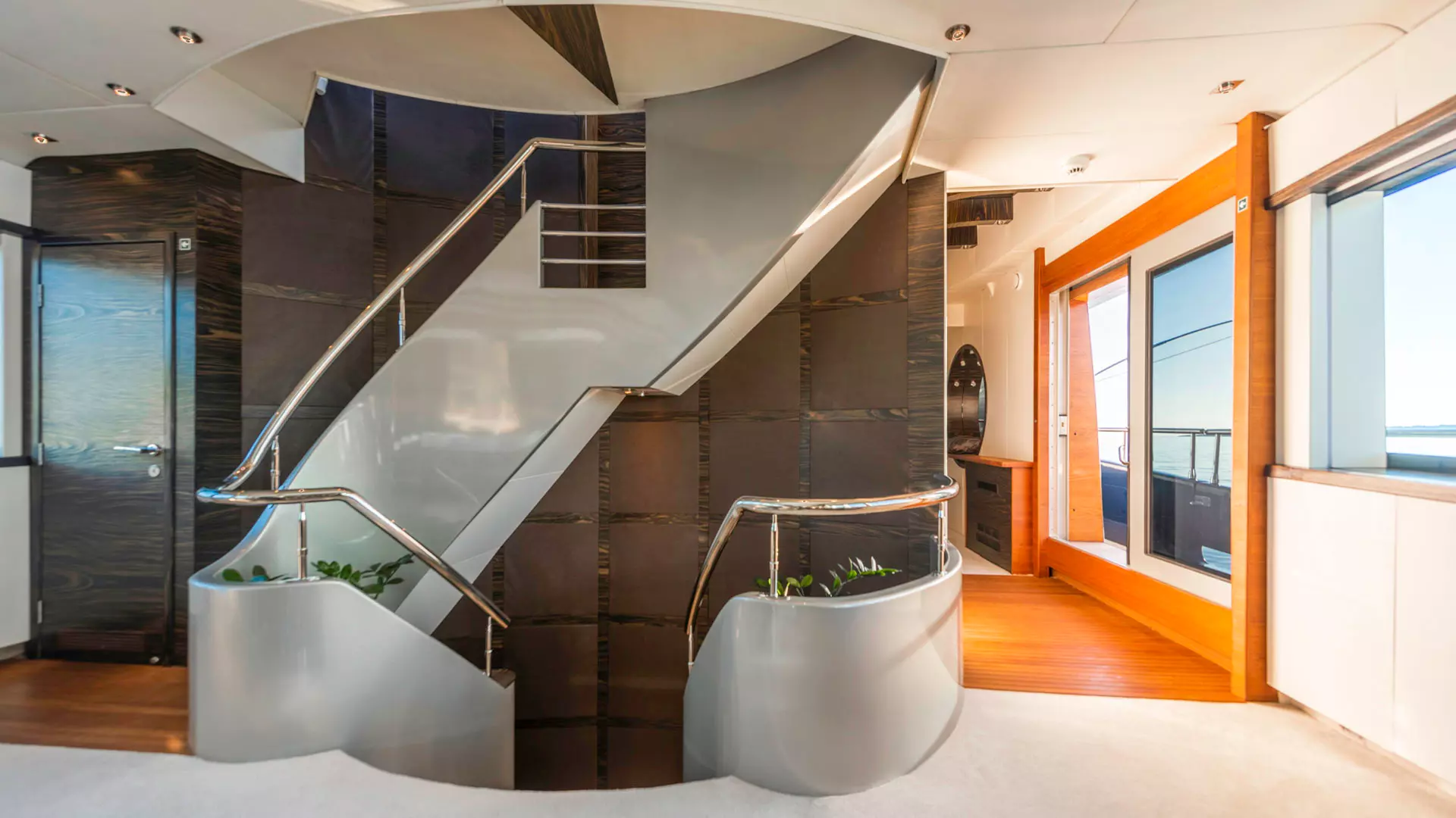 Inside view of stairs on yacht