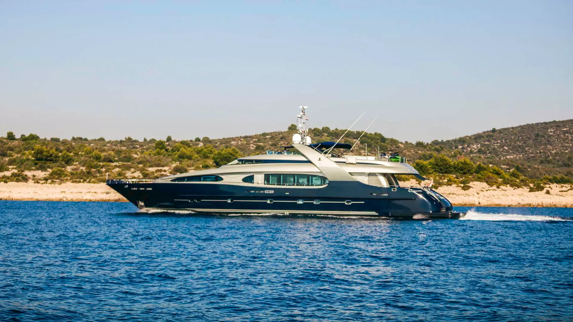 Portside view of luxury yacht
