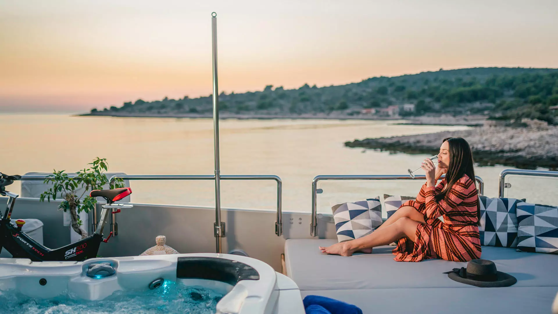 Guest on flybridge of yacht