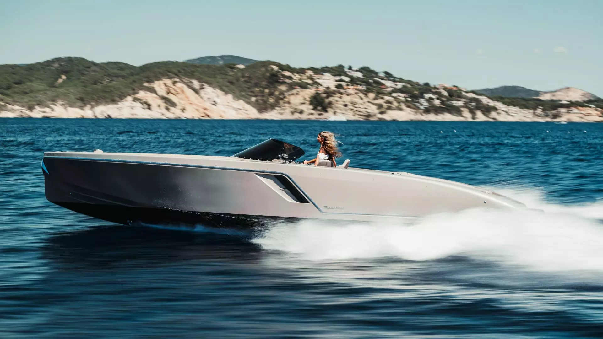 Luxury Frauscher tender side view cruising