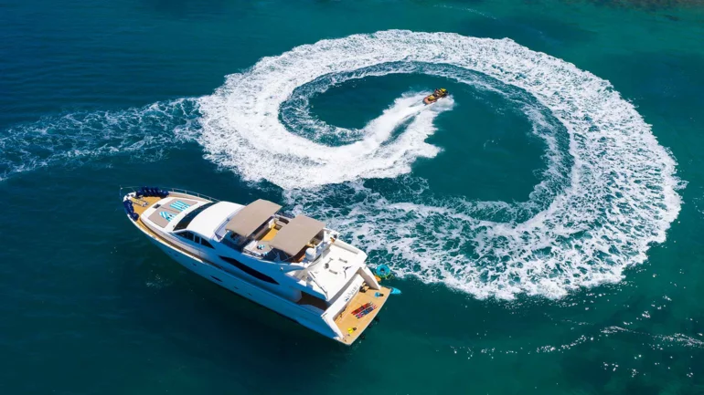 Exterior view of luxury yacht in sea