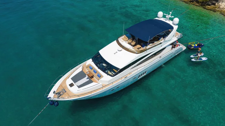 Anchored yacht at sea