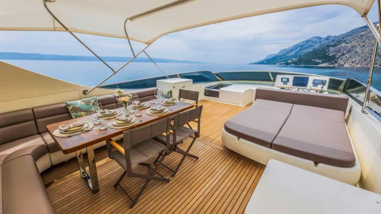 Sunbeds aboard a luxury yacht
