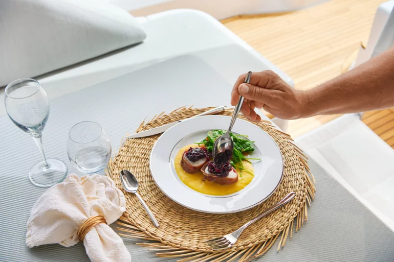 Meal aboard a yacht